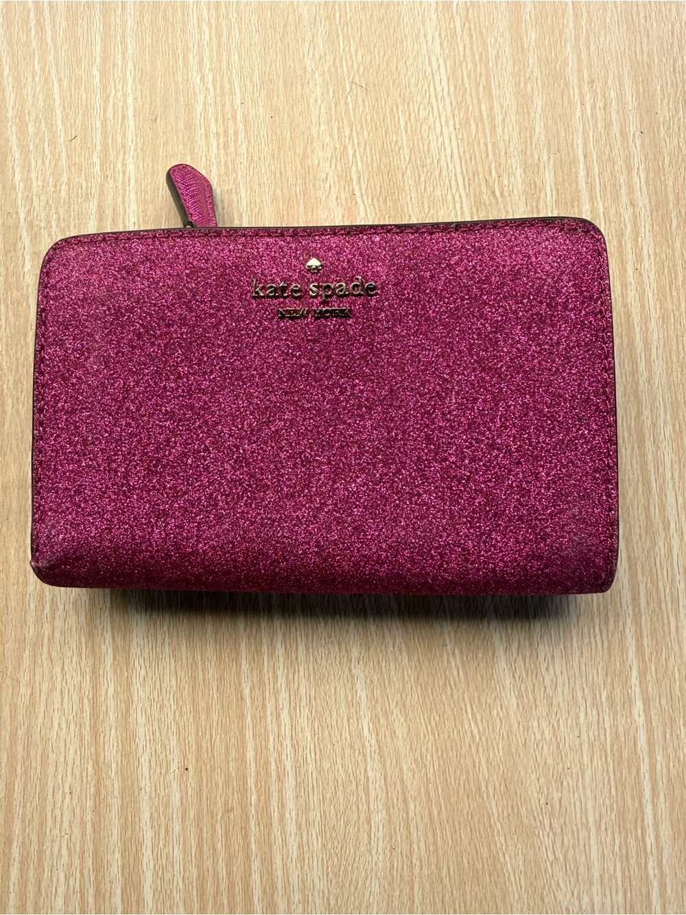 kate spade glitter zip-around wallet in magenta